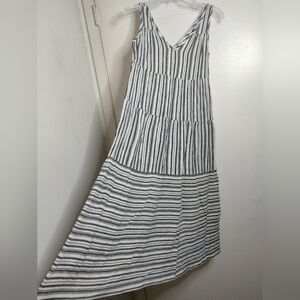 Marine Layer (Size XS) Dark Gray & Off-White Stripe V-Neck Sleeveless Maxi Dress